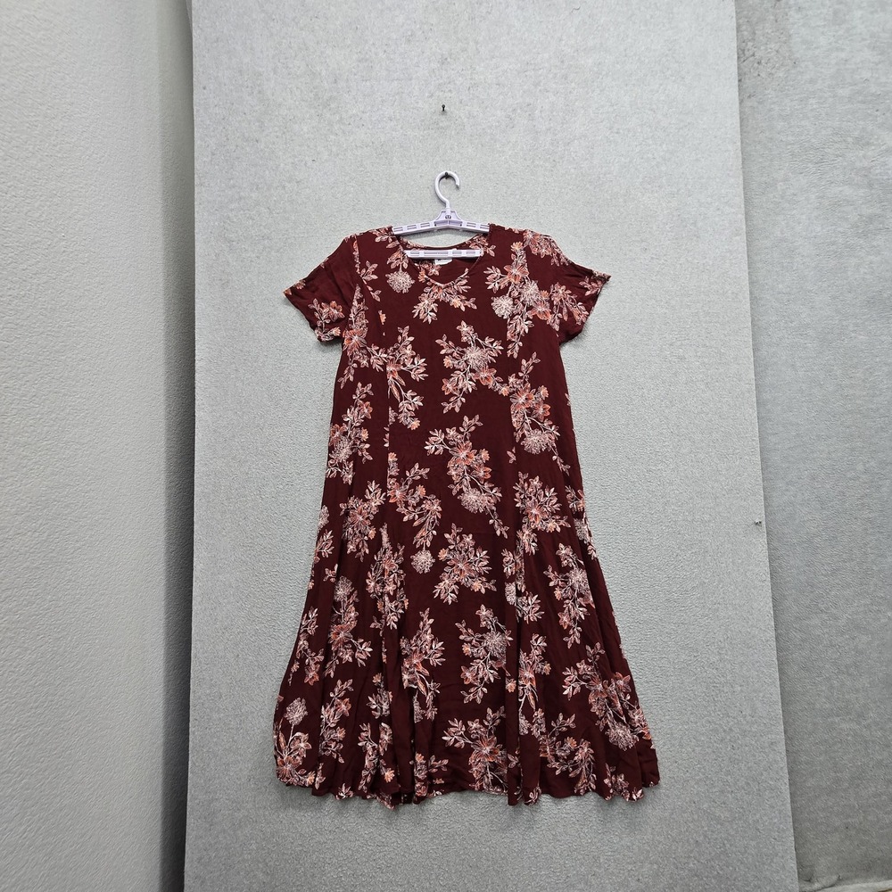 Woman Within Women Dress 1X (22/24) Burgundy Floral A-Line Garden Party READ